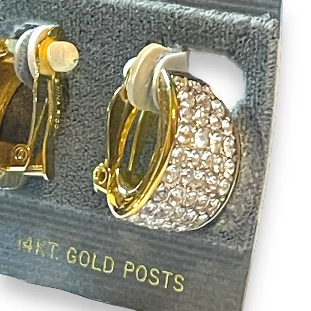Vintage Nina Ricci Earrings Womens Gold Tone Swarovski Rhinestones 14 kt Posts